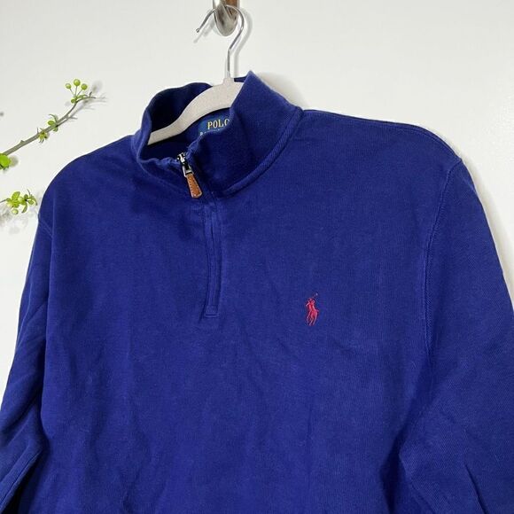 Polo Ralph Lauren Estate Rib Blue 1/4 Zip Pullover Sweatshirt - Picture 2 of 9